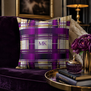 Chic Purple Plaid Personalised Throw Pillow