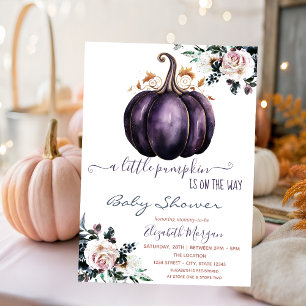 Chic Purple Pumpkin Flowers,Dotted Baby Shower Invitation