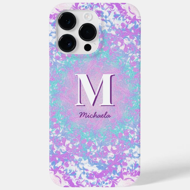 Chic Purple Retro Monogrammed Case-Mate iPhone Case (Back)