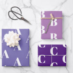 Chic purple shades custom Initial monogram Letter  Wrapping Paper Sheet<br><div class="desc">Personalised custom Initial monogram Letter or number lavender,  lilac,  purple violet shades assorted modern elegant chic gift Wrapping Paper Sheets.
Customisable white text pattern,  solid plain colour background.  In three different shades of purple.
Customise,  personalise,  all your gifts with their individual letter,  initials,  number.
Great for  Birthdays or Christmas</div>