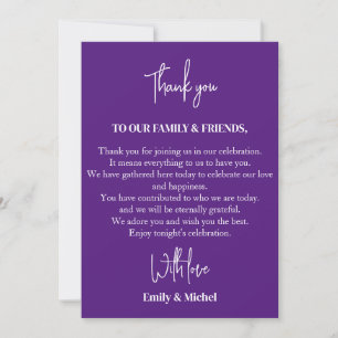 Chic Purple Sienna Wedding Reception Table  Thank You Card