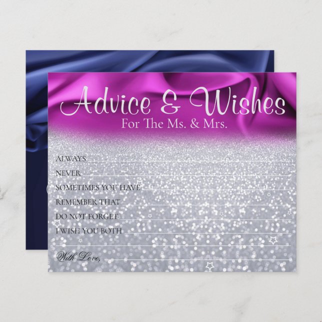Chic Purple Silk Velvet Wedding Advice Wishes Card (Front/Back)