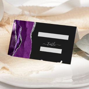 Chic Purple Silver Agate Dark Wedding Place Card