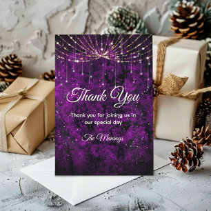 Chic purple silver faux glitter thank you card