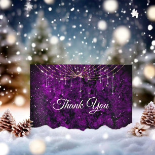 Chic purple silver faux glitter  thank you card