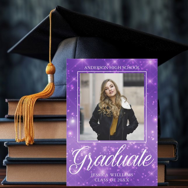Chic Purple Sparkle Graduate Photo 2025 Graduation Announcement (Creator Uploaded)