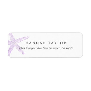 Chic Purple Starfish on White Return Address Label