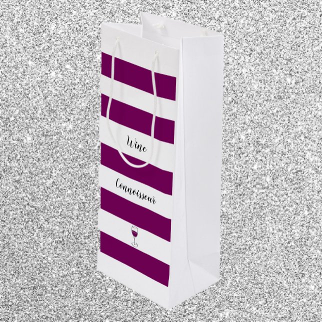 Chic Purple Striped Wine Connoisseur Wine Gift Bag (Creator Uploaded)