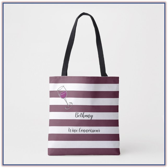 Chic Purple Striped Wine Tote Bag (Creator Uploaded)