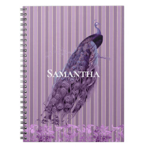 Chic Purple Stripes Peacock Notebook