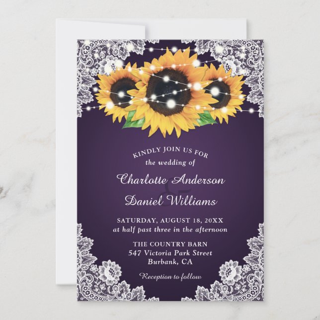Chic Purple Sunflower Wedding Invitation (Front)