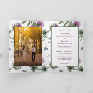 Chic Purple Thistle Customisable Bifold Wedding Invitation
