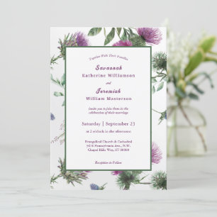 Chic Purple Thistle Floral Customisable Wedding Invitation