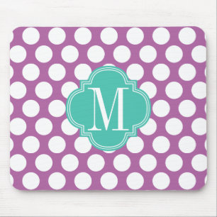 Chic Purple & Turquoise Big Dots Monogrammed Mouse Pad