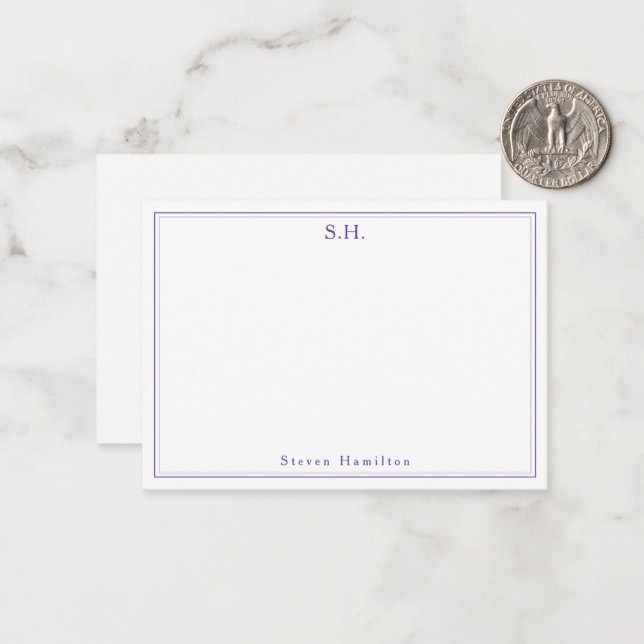 Chic Purple Violet 2 Monogram Name Minimal Border Card (Front/Back In Situ)