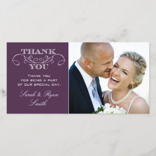 Chic Purple Wedding Photo Thank You Cards