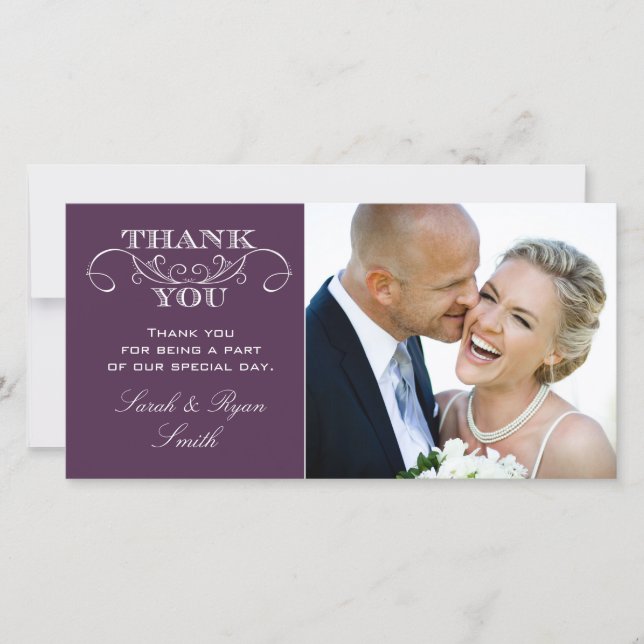 Chic Purple Wedding Photo Thank You Cards (Front)