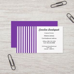 Chic Purple & White Stripes Business Card