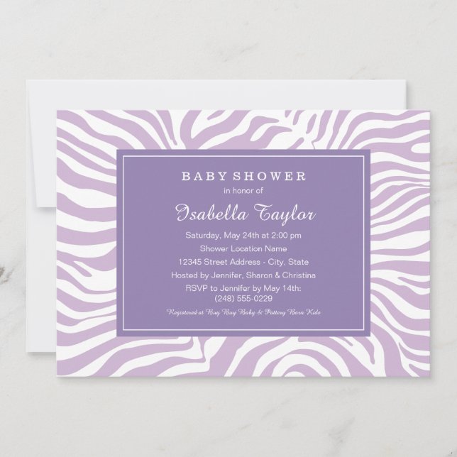 Chic Purple Zebra Stripes Girl Baby Shower Invitation (Front)
