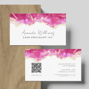 Chic QR Code Blush Pink Gold Glitter Marble Business Card