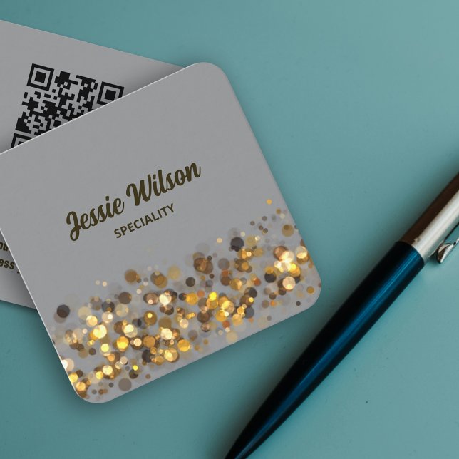 Chic QR Code light glitter bling professional  Square Business Card (Luxury design for stylish business card )