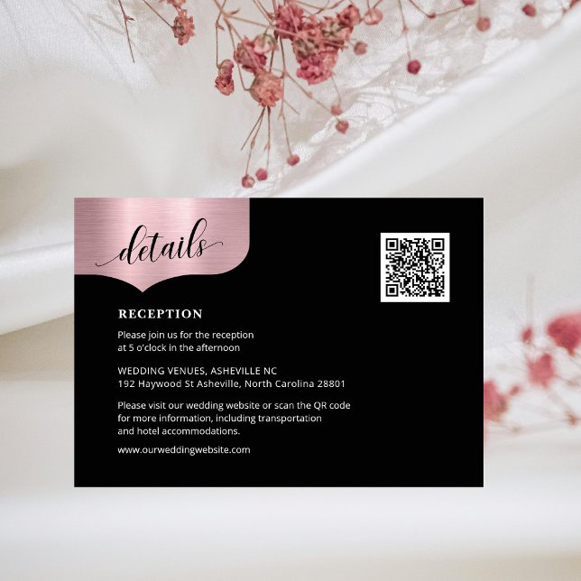 Chic QR Code Metallic Rose Gold Details Wedding Enclosure Card (Creator Uploaded)