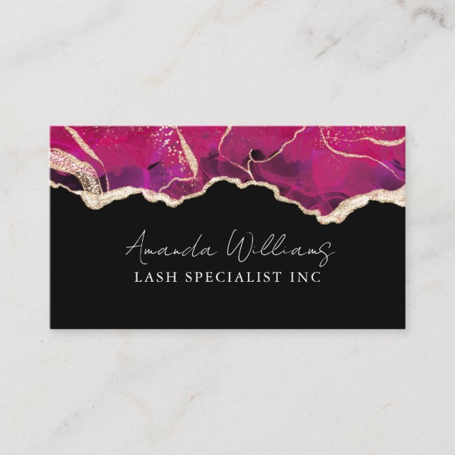 Chic QR Code Pink Black Gold Glitter Marble Business Card (Front)