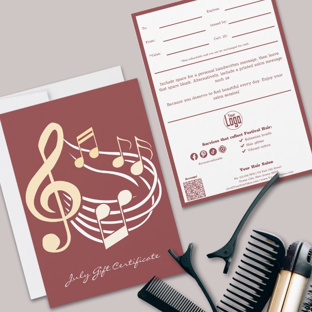 Chic QR Code Services Note July Gift Certificate (Chic QR Code Services Note July Gift Certificate, Musical Swirl, Festival Hair Styles)