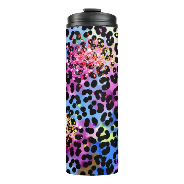 *~* Chic QR Glitter Animal Leopard Spots Blue Thermal Tumbler (Front)