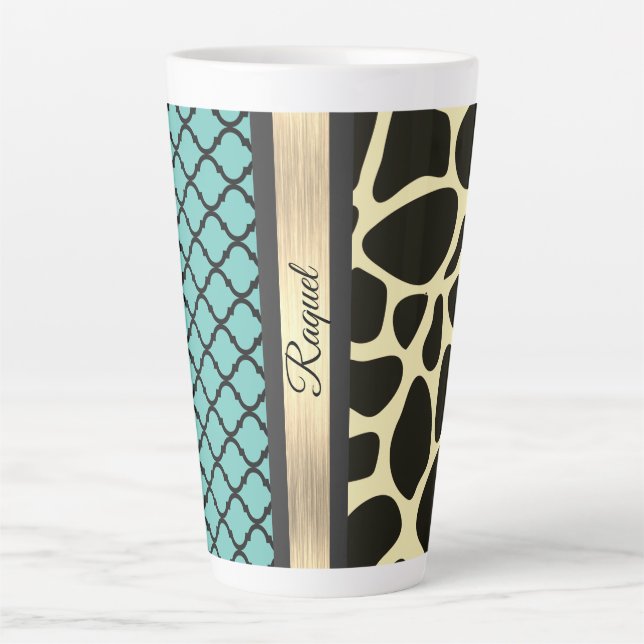 Chic Quartrefoil Giraffe Print Personalised  Latte Mug (Front)