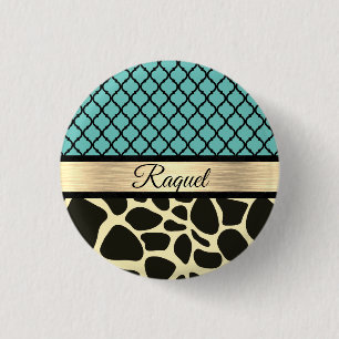 Chic Quatrefoil Giraffe Print 3 Cm Round Badge