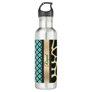 Chic Quatrefoil Giraffe Print Personalised        710 Ml Water Bottle