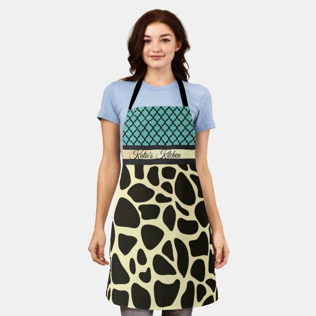 Chic Quatrefoil Giraffe Print  Personalised  Apron (Worn)