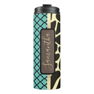 Chic Quatrefoil Giraffe Print Personalised Thermal Tumbler