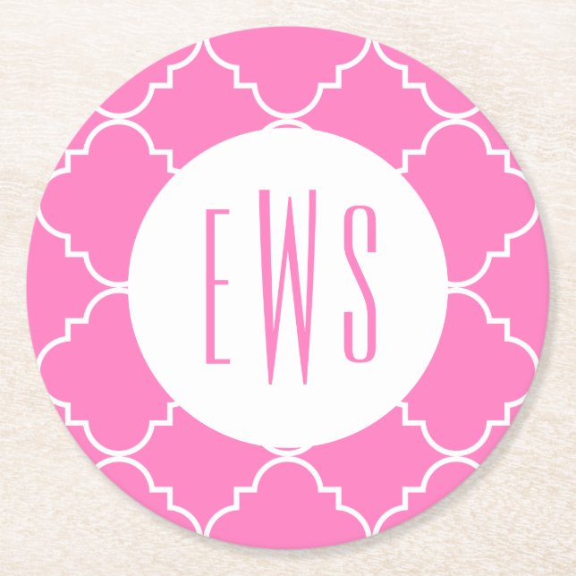 Chic Quatrefoil Monogrammed Paper Coasters (Front)