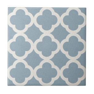 Chic Quatrefoil Pattern in Blue on Canvas Look Ceramic Tile