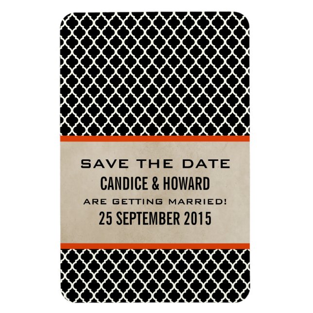 Chic Quatrefoil Save the Date Magnet, Orange Magnet (Vertical)