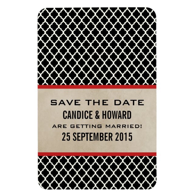 Chic Quatrefoil Save the Date Magnet, Red Magnet (Vertical)