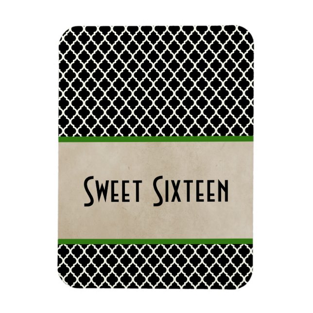Chic Quatrefoil Sweet 16 Magnet, Green Magnet (Vertical)