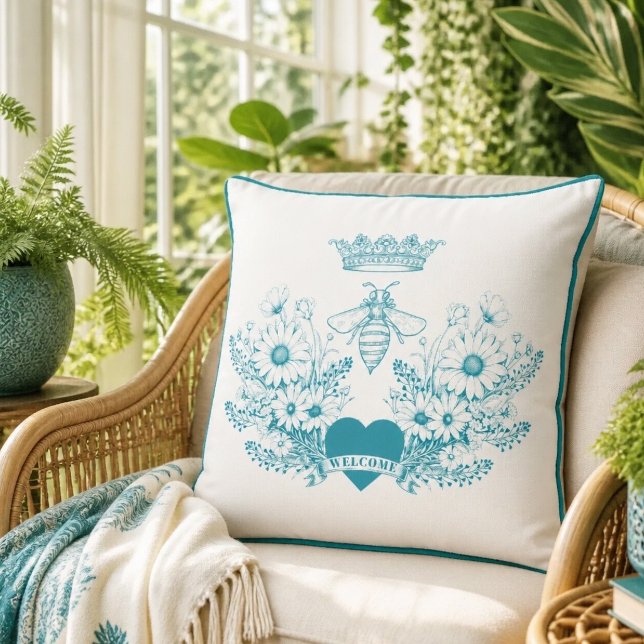 Chic Queen Bee | Crown Bee Throw Pillow (Creator Uploaded)