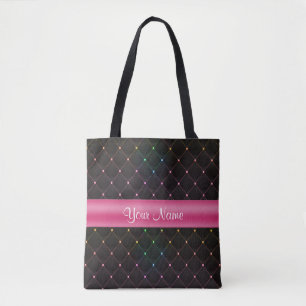 Chic Quilted Pink Black Colourful Personalised Tote Bag