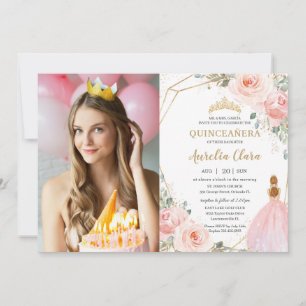 Chic Quinceañera Blush Pink Floral 15 Anos Photo  Invitation