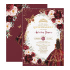 Chic Quinceañera Burgundy Blush Floral Butterfly