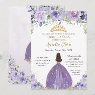 Chic Quinceañera Purple Lilac Floral Princess  Invitation