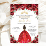 Chic Quinceañera Red Floral Roses Princess Tiara Invitation<br><div class="desc">Personalise this lovely quinceañera invitation with own wording easily and quickly,  simply press the customise it button to further re-arrange and format the style and placement of the text.  Matching items available in store!  (c) The Happy Cat Studio</div>