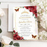 Chic Quinceañera Red Flowers Floral Gold Butterfly Invitation<br><div class="desc">Personalise this lovely quinceañera invitation with own wording easily and quickly,  simply press the customise it button to further re-arrange and format the style and placement of the text.  Matching items available in store!  (c) The Happy Cat Studio</div>