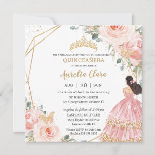 Chic Quinceañera Soft Blush Pink Floral Princess Invitation