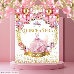 Chic Quinceañera Tapestry Pink Dress Gold Crown
