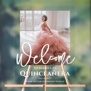 Chic Quinceañera Welcome Photo 15th Birthday Party Acrylic Sign