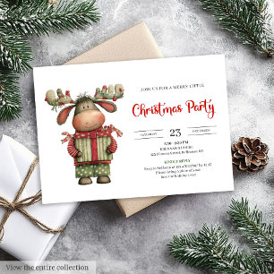 Chic Quirky Reindeer watercolor Christmas invite